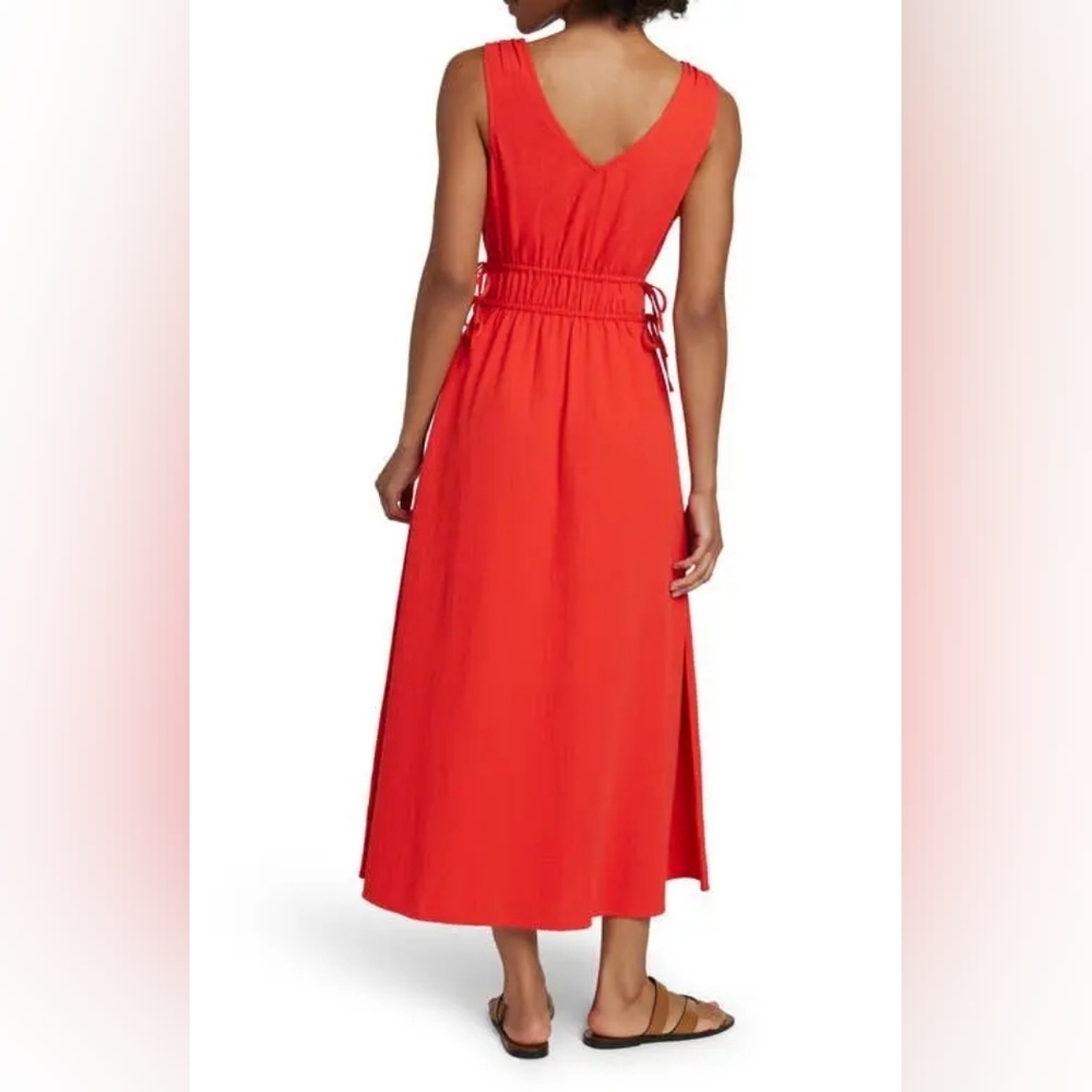 Faherty Brand sandbar Organic Cotton maxi dress Red Sleeveless Size Medium - Picture 3 of 11